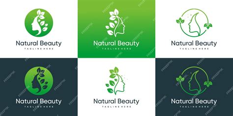 Colección De Diseño De Logotipo De Belleza Natural Con Cara De Mujer Y