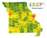 Editable Missouri County Populations Map - Illustrator / PDF | Digital ...