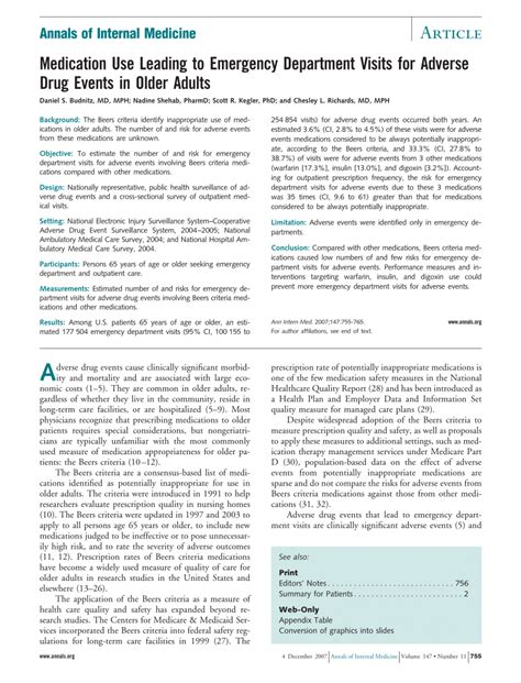 Pdf Medication Use Leading To Emergency Department Visits For Adverse