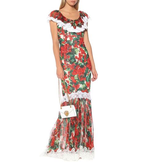 Portofino Printed Floral Stretch Silk Georgette Gown In Red