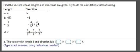 Solved Find The Vectors Whose Lengths And Directions Are Chegg