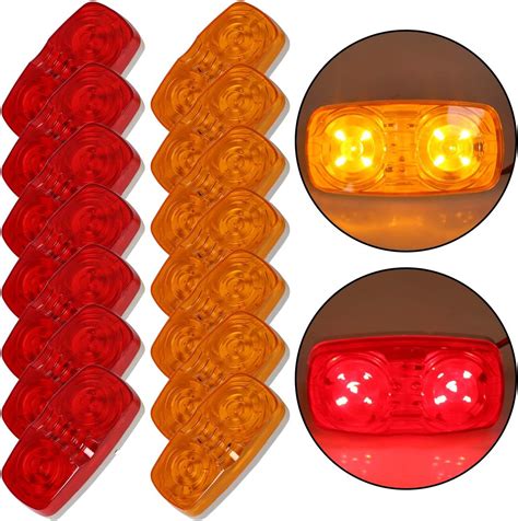 Kojem 14pcs 4 Trailer Side Marker Led Light Red Amber 12v Surface Mount Indicators Rv Camper