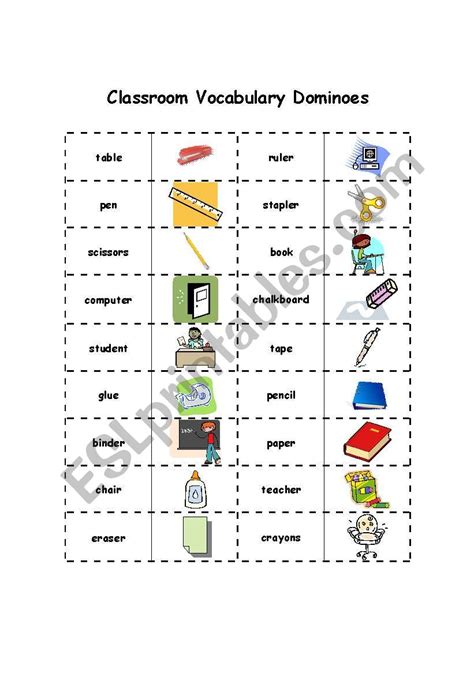 Classroom Vocabulary Dominoes Esl Worksheet By Jholley