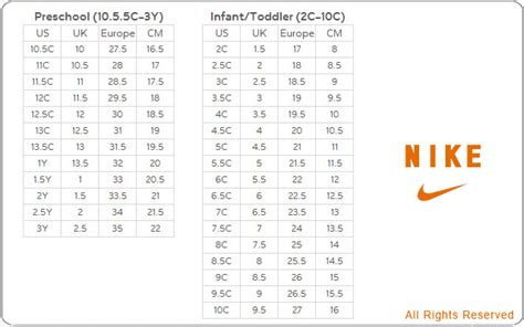 Nike Size Chart Gs