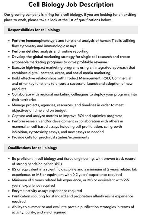 Cell Biology Job Description Velvet Jobs