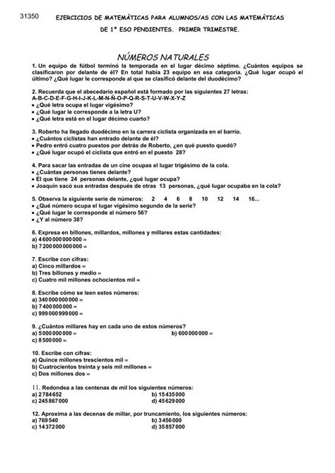 PDF 31350 EJERCICIOS DE MATEMÁTICAS PARA ALUMNOS AS yoquieroaprobar