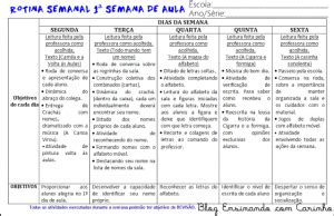 planejamento primeira semana de aula rotina SÓ ESCOLA