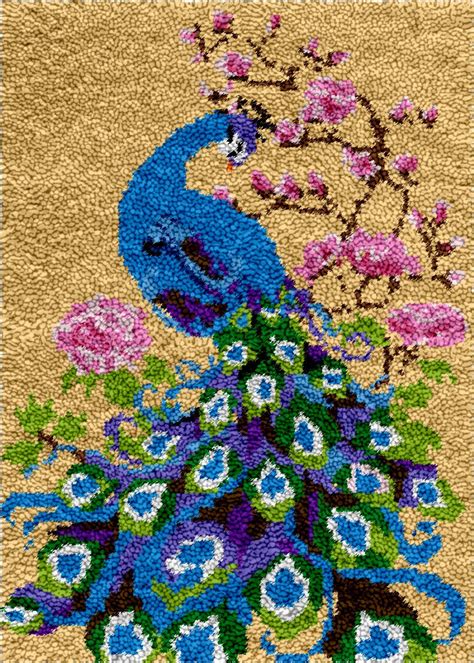 Peacock With Carnations Diy Latch Hook Rug Making Kit For Adults Latch Hook Crafts