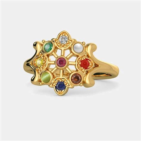 Natural Certified Navratna Nine Gemstone Ring In Panchdhatu Gold