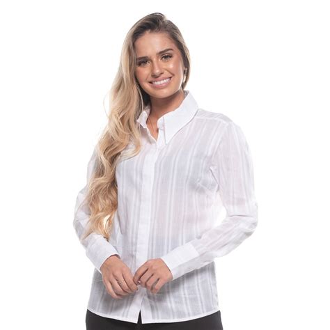 Camisa O Manga Longa Feminina Algod O Brilho Branco Teodoro