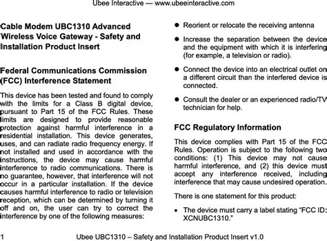 Ubee Interactive Ubc1310 Cable Modem User Manual