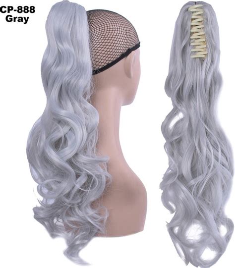 Brazilian Paardenstaart Ponytail Extensions Wavy Grijs Grey Bol