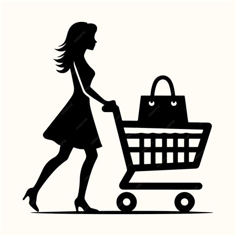 Premium Vector A Girl With A Shopping Cart Silhouette Vector Illustration