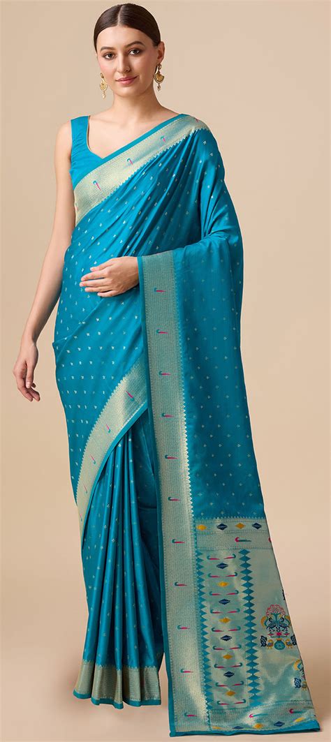 Reception Traditional Blue Color Art Silk Fabric Saree