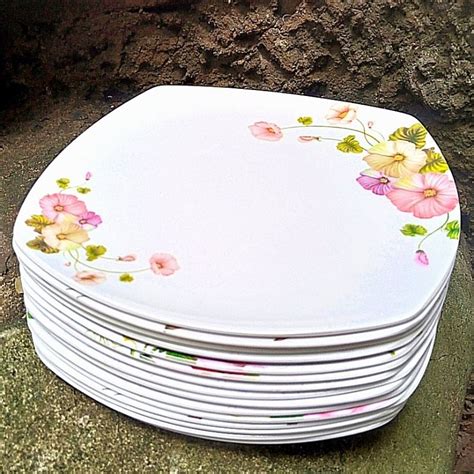 Jual Pcs Piring Makan Petak Saji Putih Motif Bunga Kuning Melamine