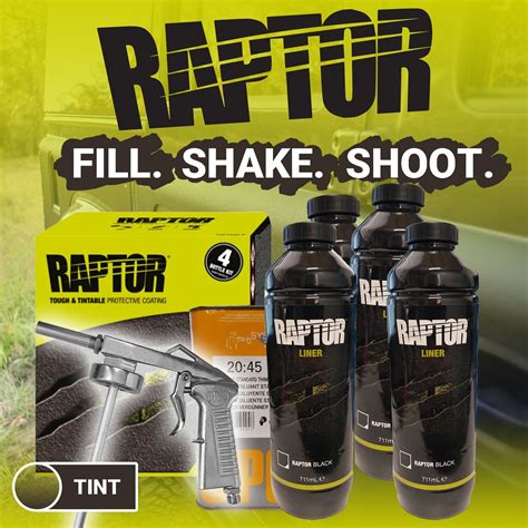 U Pol Tintable Raptor Bed Liner Tough Protective Coating 4l 2 Pak Kit Spray Gun Rlts4kit