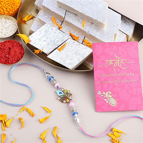 Buy Send Sneh Meenakari Rakhi Set With Kaju Katli Online FNP