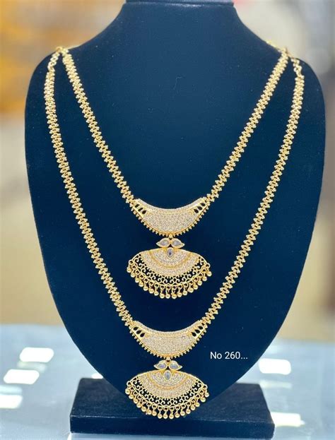 Party Wear Golden Necklace Chain Set Gold Plated Size At Rs