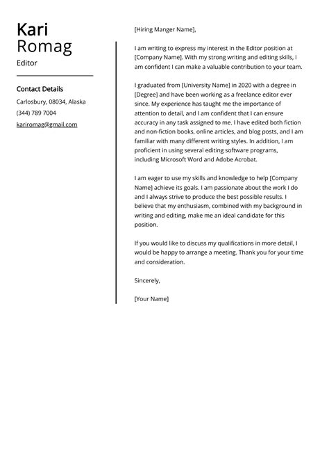 Journal Cover Letter Template