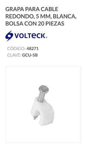 Grapa Para Cable Curva 5 Mm 10 Bolsas 20 Pzas Blanca Volteck