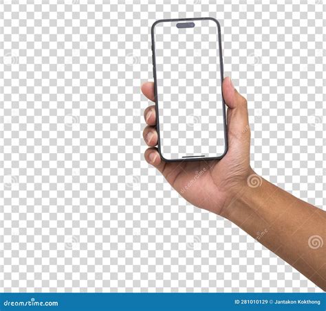 Hand Holding Smartphone Isolated Clipping Path Transparent Background