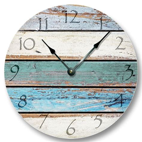 105 Wall Clock Weathered Beachy Boards Wall Clock Ocean Colors Old