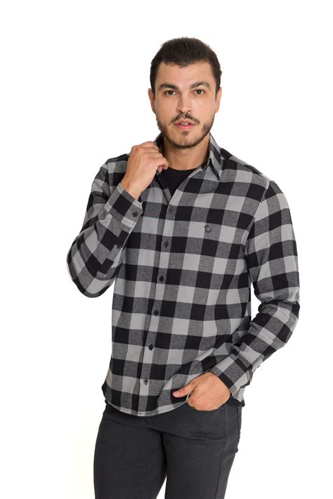 Compre Camisa de Flanela Masculina Clássica Xadrez Preta na Olimpo