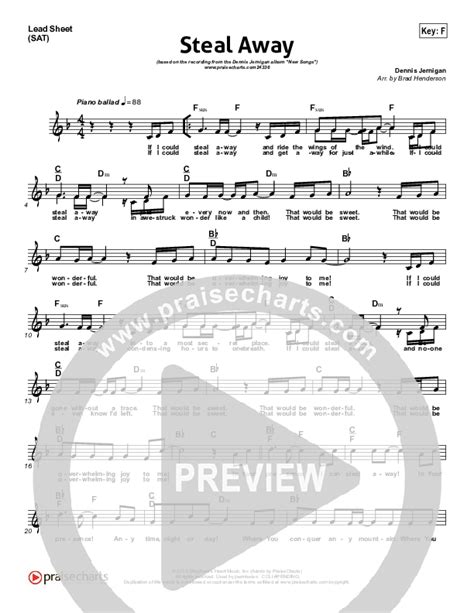 Steal Away Sheet Music Pdf Dennis Jernigan Praisecharts