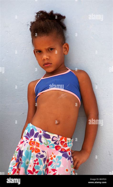 Young Cuban Girl Posing Against Wall At Trinidad Cuba West Indies