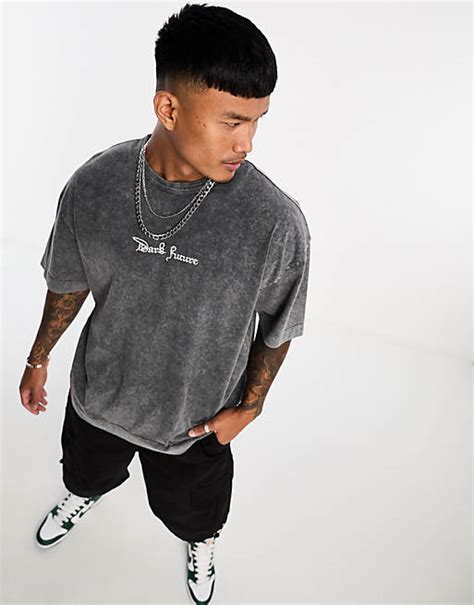 Asos Dark Future Oversized T Shirt In Heavyweight 220gsm Washed Black