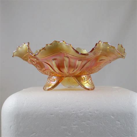 Antique Northwood Sunflower Marigold Carnival Glass Footed Bowl Carnival Glass