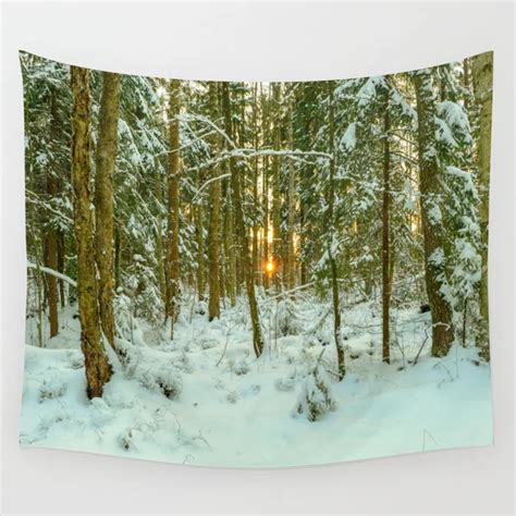 Winter Snowy Forest In Sunlight Wall Tapestry Framed Art Prints Metal