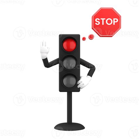 3d Rendering Of Red Traffic Light And Stop Sign With Expressive Hand