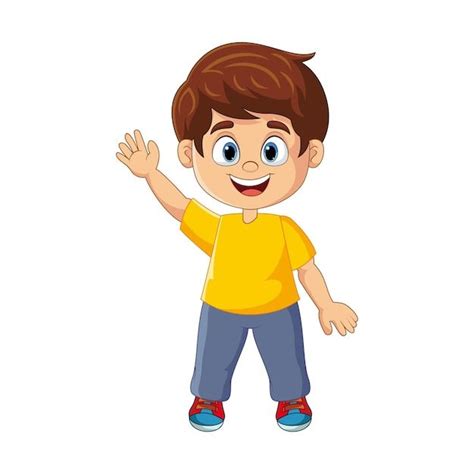 Vector Cartoon Cute Boy Waving Hand Premium Vector