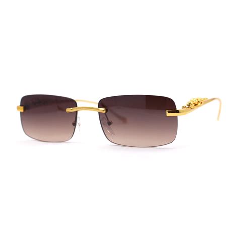 Cougar Jewel Rimless Narrow Rectangular Luxury Pimp Sunglasses Gold