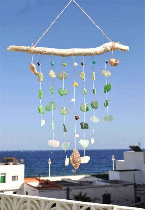 Driftwood Sea Glass Suncatcher With Seashells And Beads Etsy Suncatchers Sea Glass Driftwood