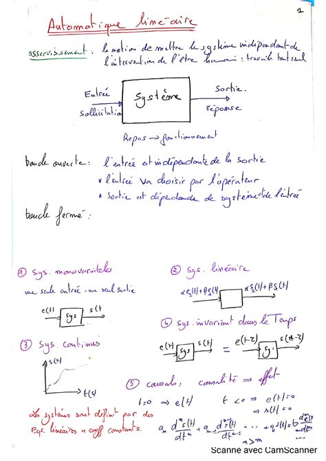 Automatique Lin Aire Base G Nie Des Syst Mes Electroniques Et