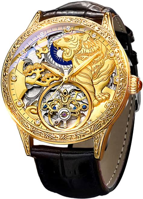 FORSINING Reloj Tourbillon de lujo para hombre con diseño de tigre