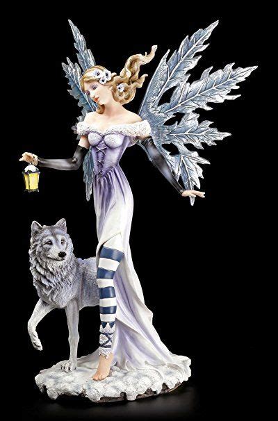 Winter Elfen Figur Mit Wolf Und Laterne Fee Fairy Fantasy Deko Feen