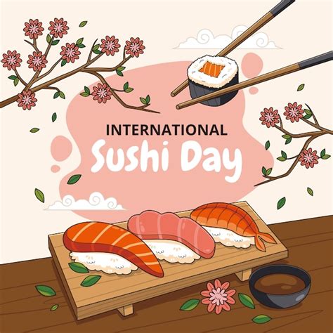 Ilustra O Desenhada M O Do Dia Internacional Do Sushi Vetor Premium