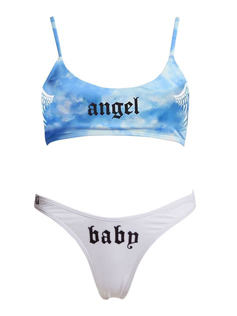 Emmiol Kostenloser Versand Tie Dye Letter Grafik Bikini Set Von