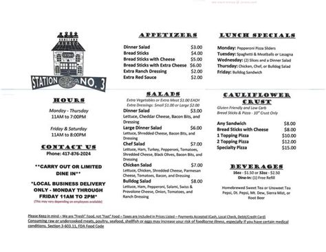 Online Menu Of Station No Pizzeria Restaurant El Dorado Springs