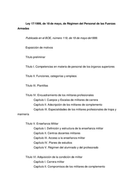 Ley 17 1999 De 18 De Mayo De Regimen Del Personal De Las Fuerzas