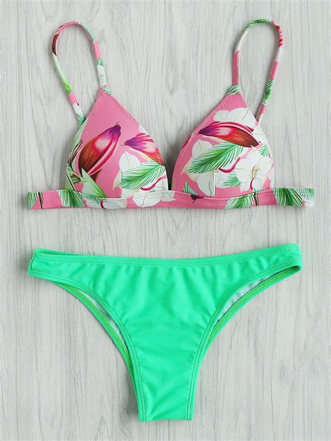 Shop Tropical Print Mix And Match Bikini Set Online Shein Offers