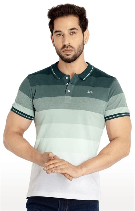 Men S Green Polycotton Striped Polo T Shirts