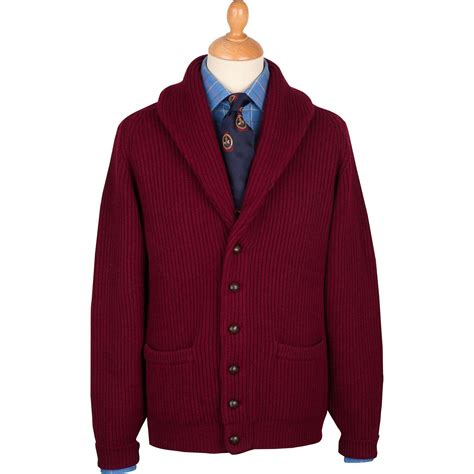 Burgundy 4 Ply Lambswool Cardigan Mens Country Clothing Cordings