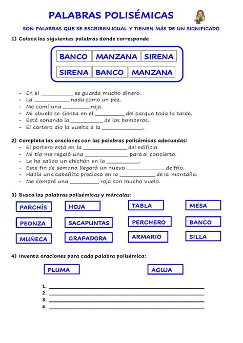 Ficha de Palabras polisémicas para 4 primaria Palabras polisemicas