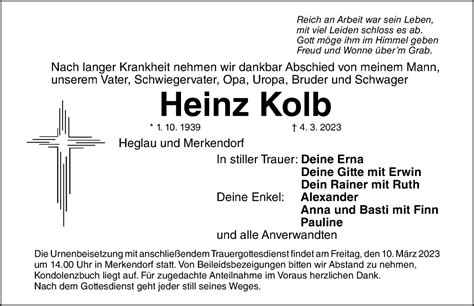 Traueranzeigen Von Heinz Kolb Trauer Flz De