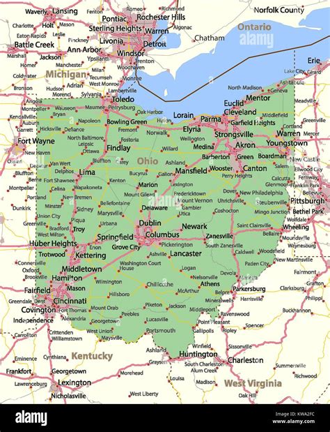 Map Of Ohio Shows Country Borders Urban Areas Place Names Roads And Highways Projection