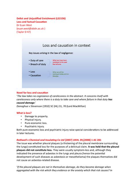 Lecture Loss And Factual Causation Delict And Unjusiied